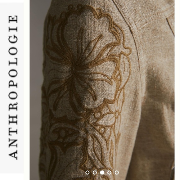 NWT Anthropologie Tessa Embroidered Boyfriend Jacket tan xs - Picture 3 of 16